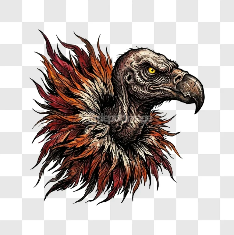Hand Drawn Vulture Head Profile Art