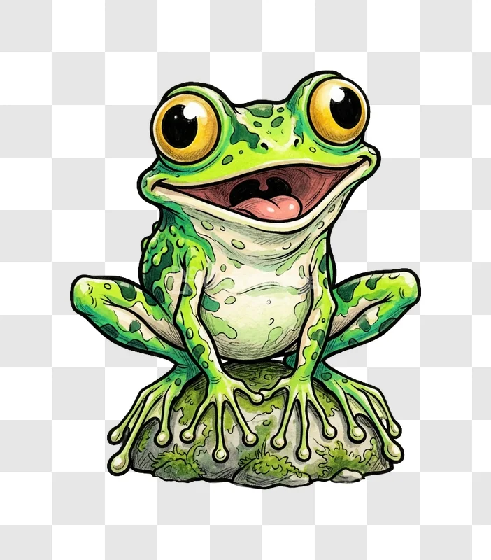 Happy Cartoon Green Frog Rock Art