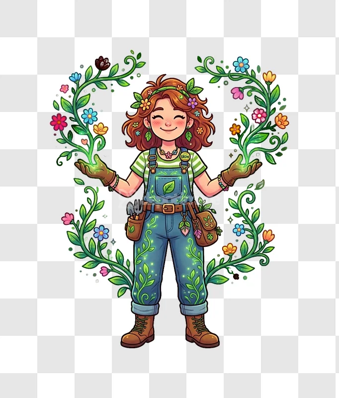 Happy Gardener Cartoon Growing Plants