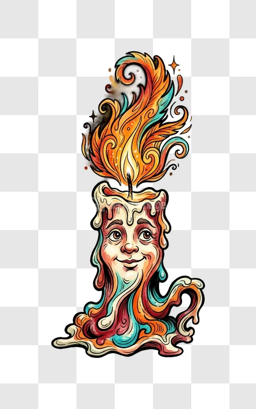 Happy Melting Candle Face Fire Illustration