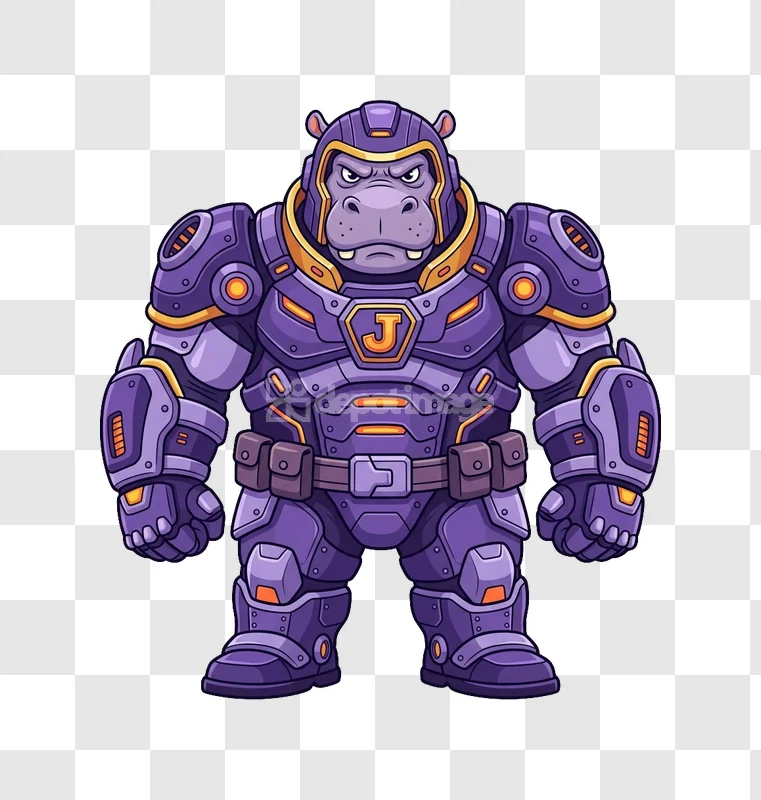 Hippo Robot Suit Purple Cartoon Style