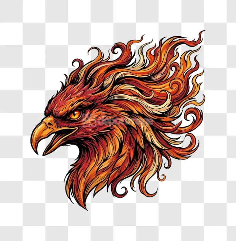 Majestic Phoenix Head Flaming Feathers Vector Art