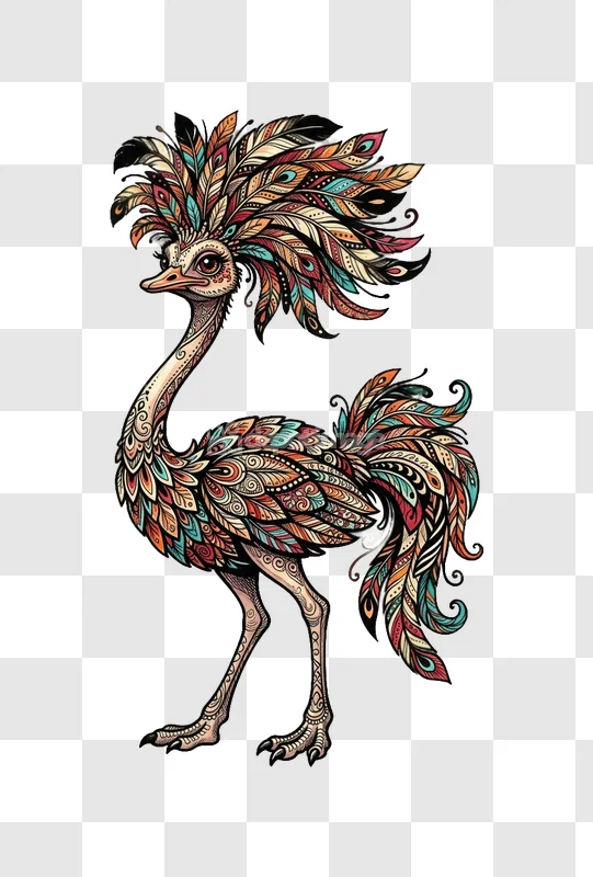 Mandala Style Ostrich Colorful Feathers