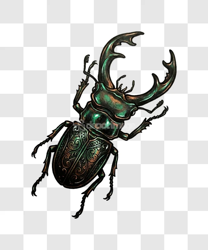 Metallic Green Stag Beetle Illustration