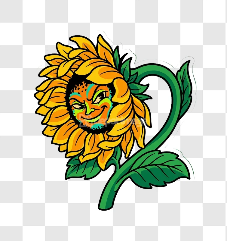 Mischievous Cartoon Sunflower Illustration Colorful