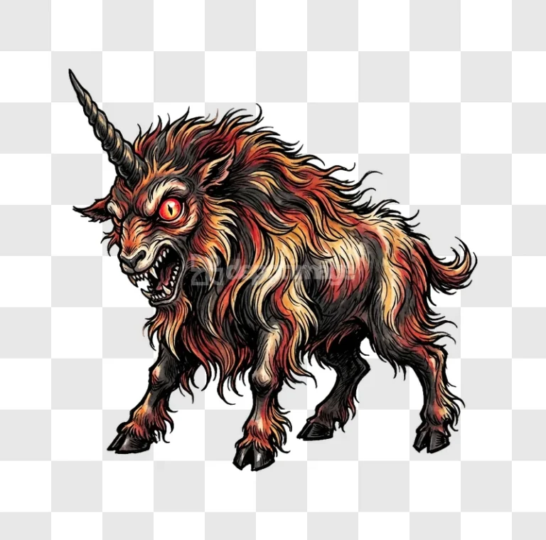 Mythical Aggressive Horned Beast Illustration