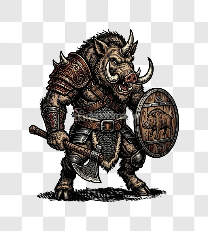 Mythical Boar Warrior Armored Axe Shield