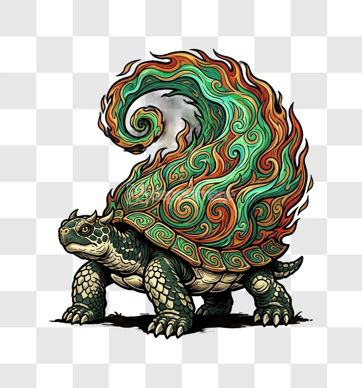 Mythical Fire Turtle Illustration Ornate Art