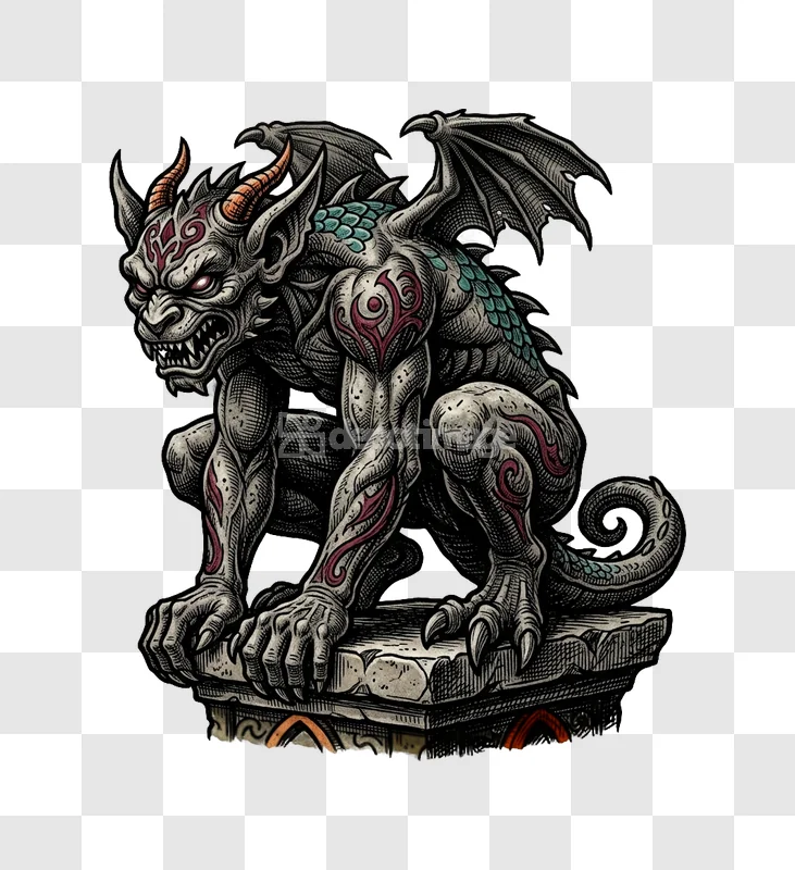 Mythical Gargoyle Creature Menacing Detailed Illustration