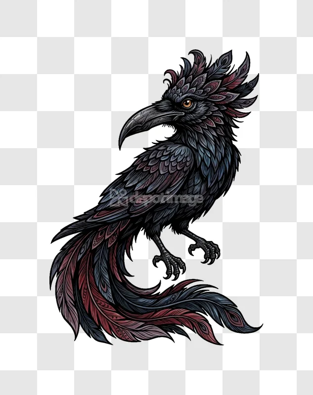 Mythical Phoenix Raven Stylized Art Illustration
