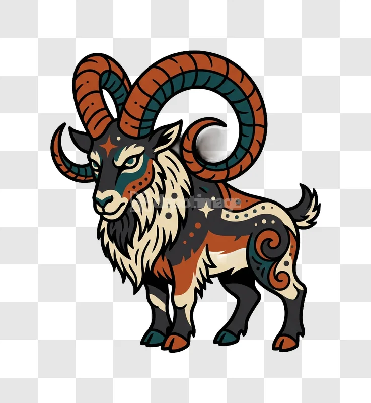 Mythical Ram Colorful Illustration Vector Art
