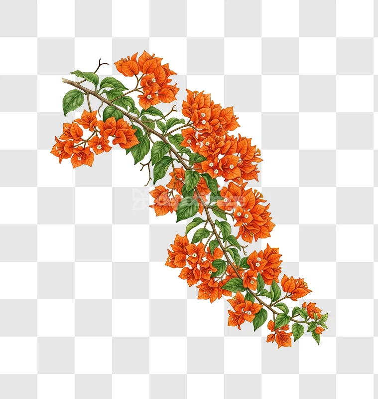 Orange Bougainvillea Vine Green Leaves
