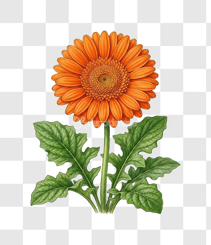 Orange Gerbera Daisy Botanical Illustration