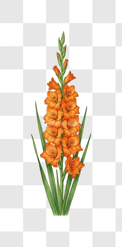 Orange Gladiolus Flower Spiky Leaves Tall Plant