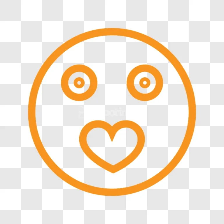 Orange Line Smiley Face Heart Mouth