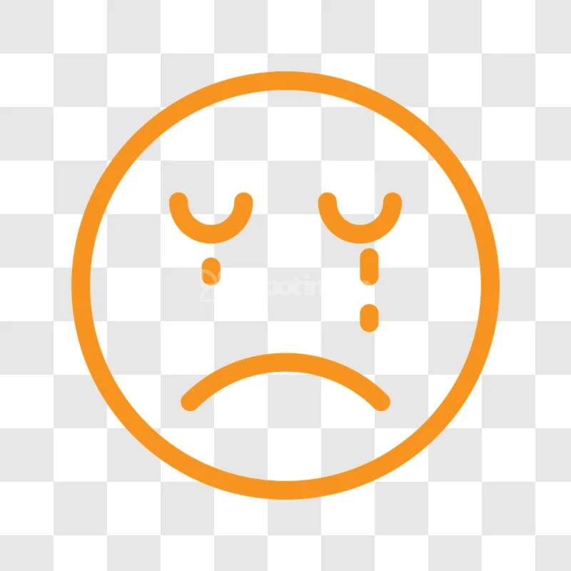 Orange Outline Crying Sad Emoji Face Icon flat line art gray background