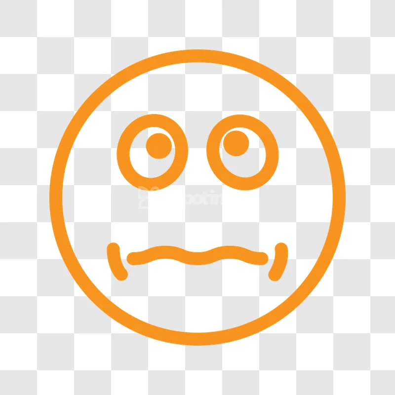 Orange Outline Worried Face Emoji Icon flat design gray background