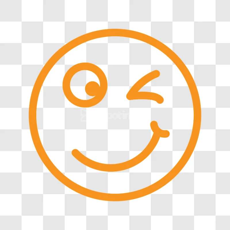 Orange Winking Smiley Face Icon, simple line art on blue-grey background