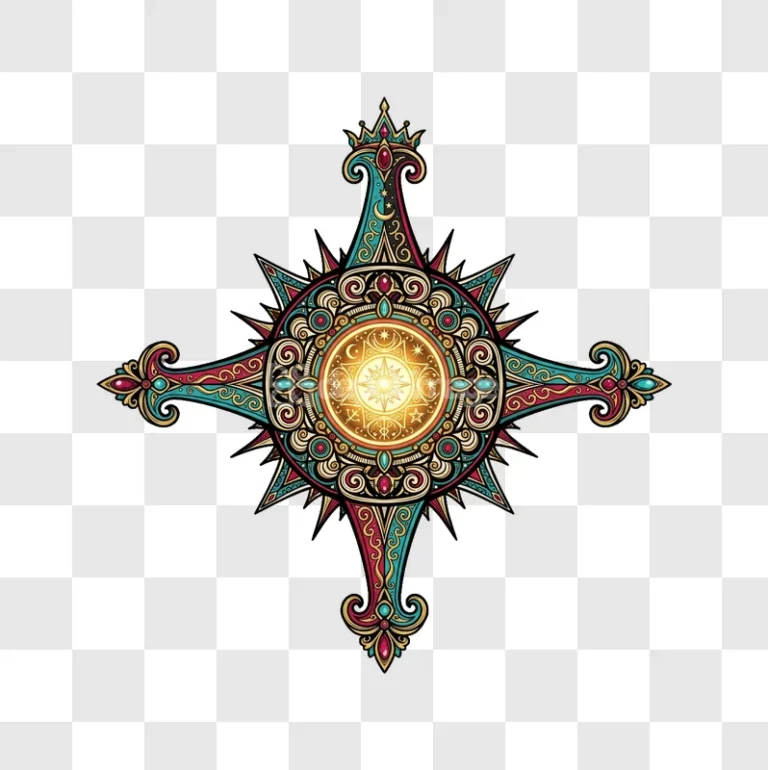 Ornate Compass Rose Colorful Mandala Art