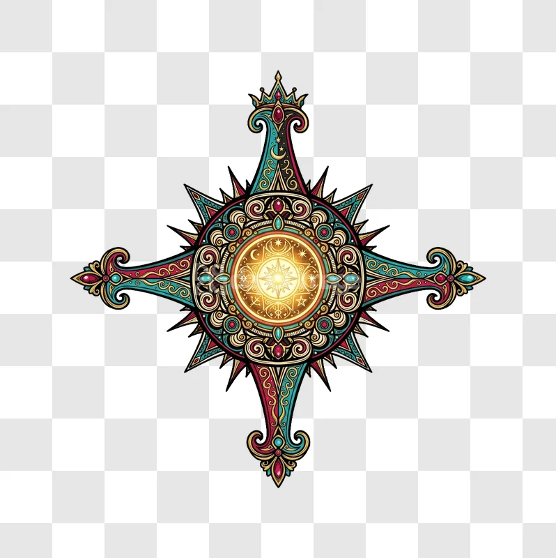Ornate Compass Rose Colorful Mandala Art intricate design vibrant colors
