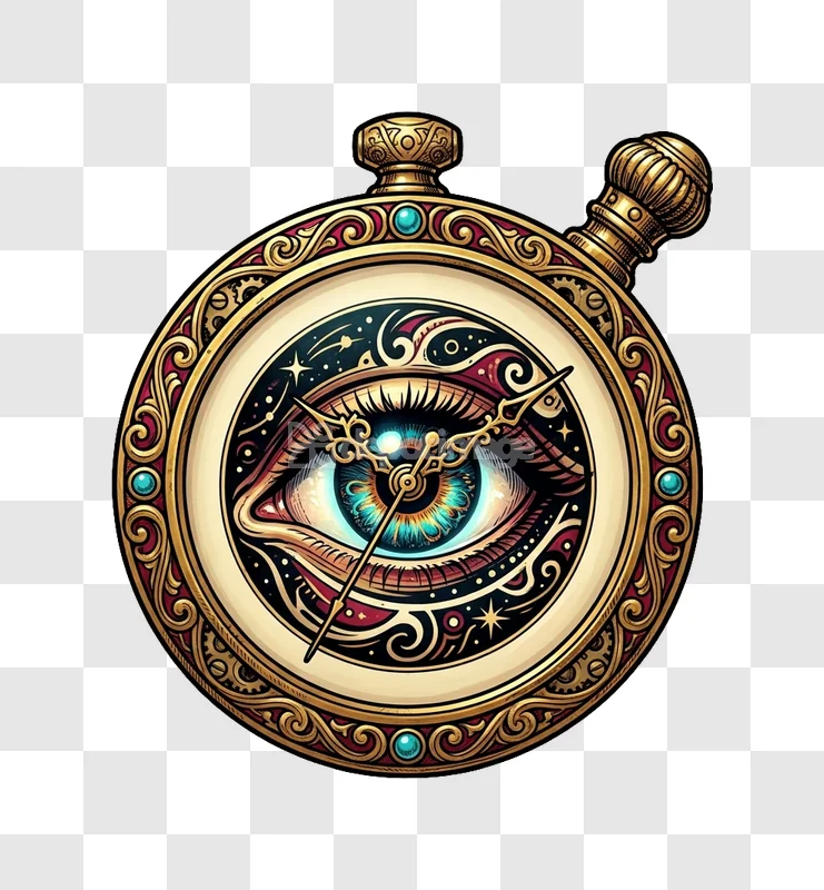 Ornate Eye Pocketwatch Intricate Steampunk Illustration