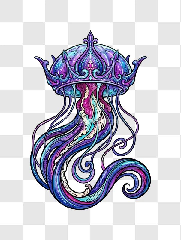 Ornate Glowing Jellyfish Crown Colorful Illustration