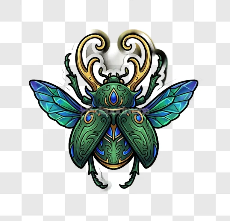 Ornate Green Blue Jeweled Scarab Illustration