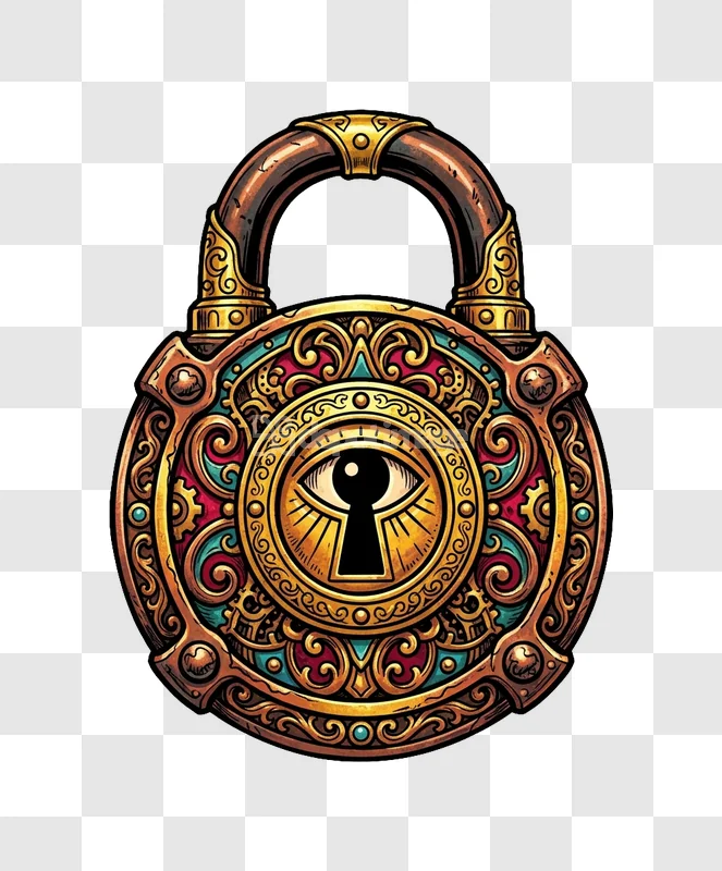 Ornate Mythical Eye Padlock Illustration Colorful
