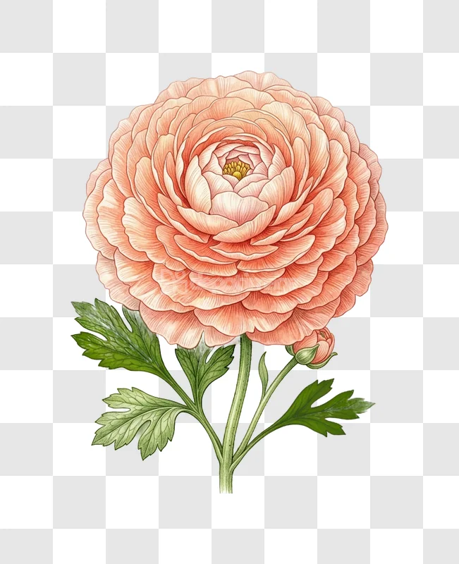 Pale Orange Ranunculus Flower Bud Foliage