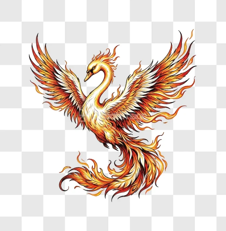 Phoenix Fire Bird Wings Spreading Hand Drawn