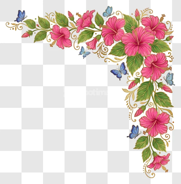 Pink Hibiscus Blue Butterflies Nature Corner