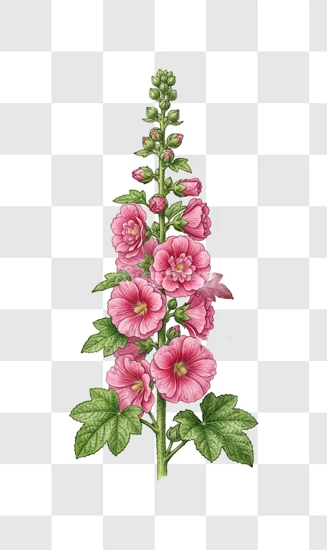 Pink Hollyhock Blossom Stem Botanical