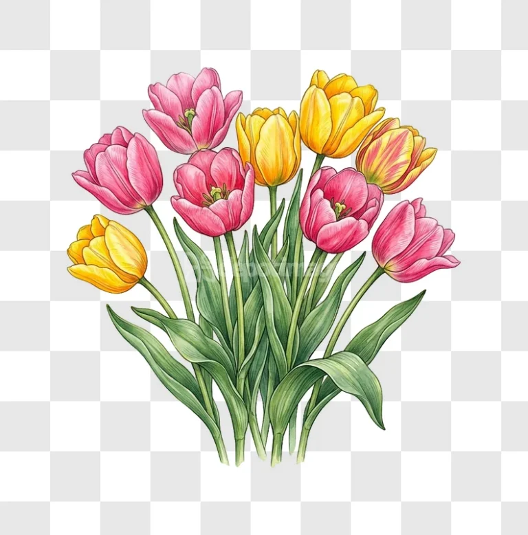 Pink Yellow Tulips Bloom Bouquet