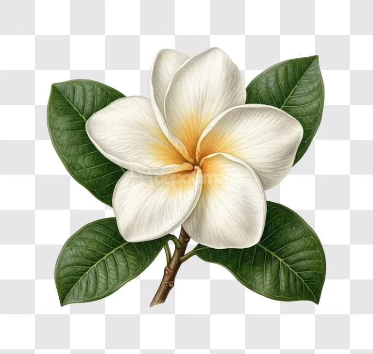 Plumeria Flower White Yellow Green Leaves
