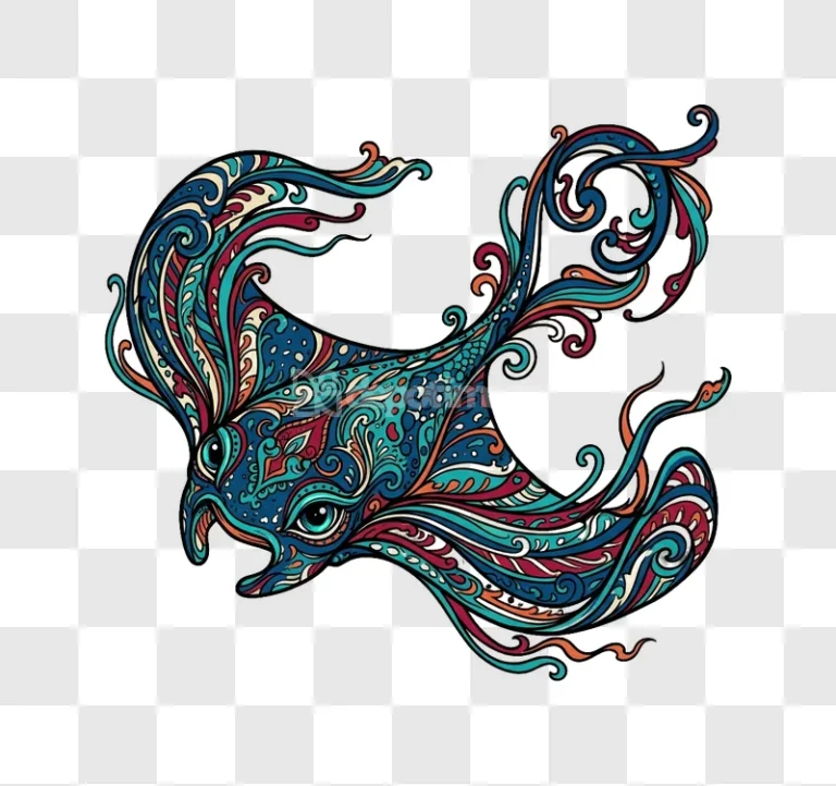 Psychedelic Ornate Fantasy Fish Illustration