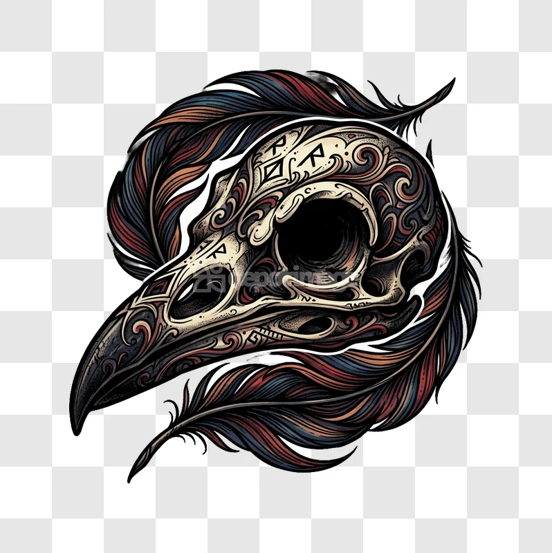 Raven Skull Celtic Feathers Ornate Art intricate design dark background