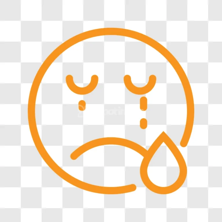 Sad Crying Face Outline Orange Icon