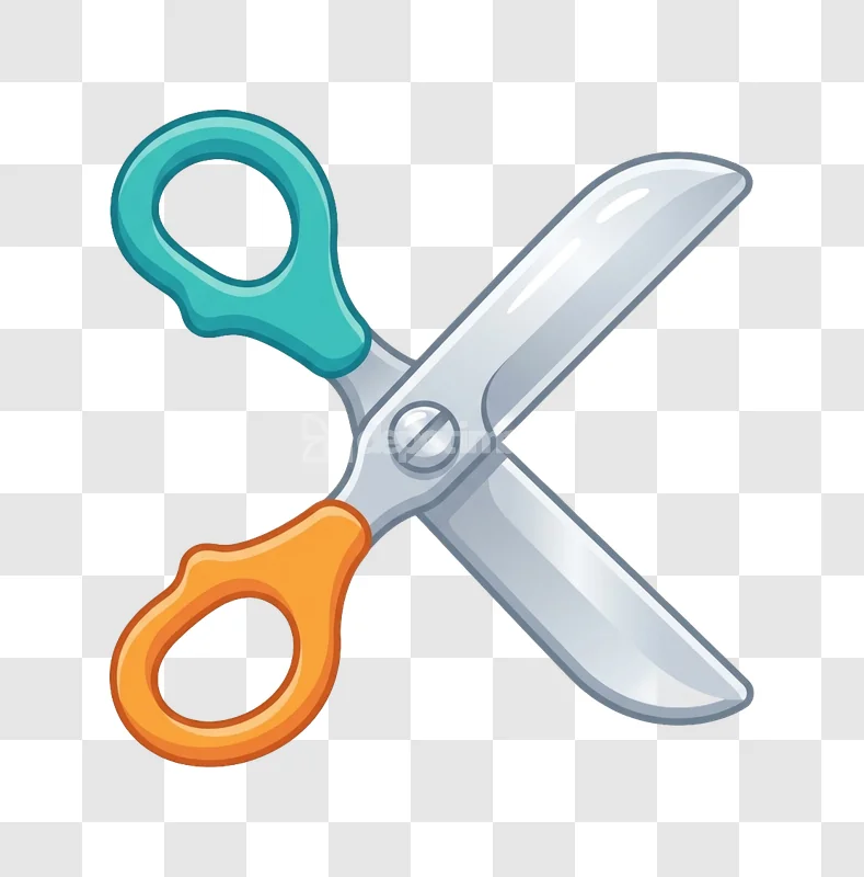 Scissors Cutting Tool Teal Orange Icon Vector cartoon style transparent background