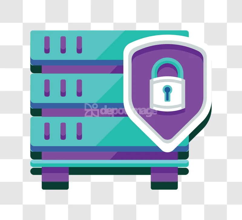 Secure Database Server Icon Data Protection flat teal purple padlock