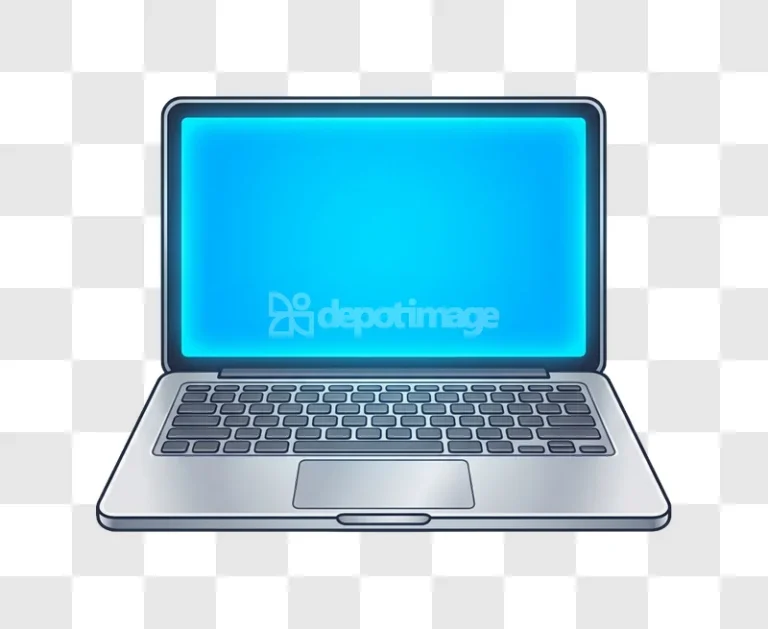 Silver Laptop Computer Glowing Blue Screen