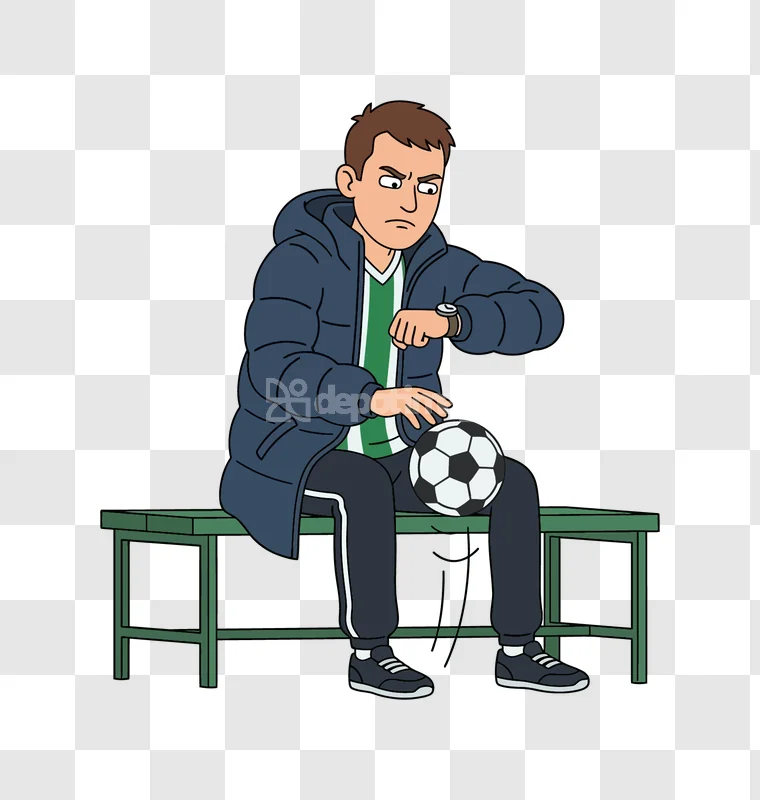 Soccer Coach Checking Watch on Bench