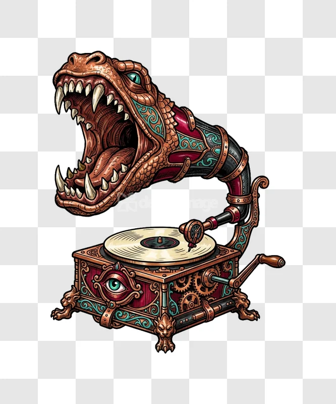 Steampunk Dragon Gramophone Ornate Fantasy Art