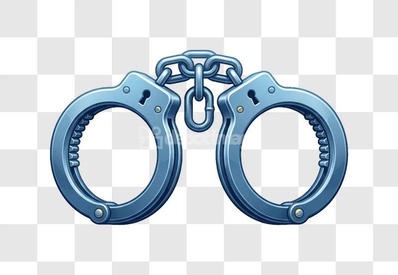 Steel Handcuffs Linked Shackles Metal Justice Crime Icon blue metallic cartoon style transparent