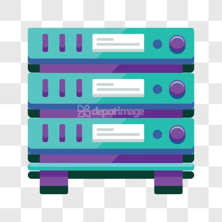 Three Teal Server Racks Purple Detail