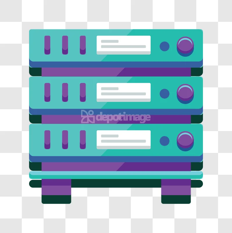 Three Teal Server Racks Purple Detail flat icon design