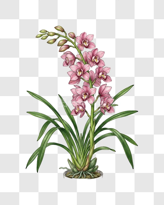 Vibrant Pink Cymbidium Orchid Flower Plant