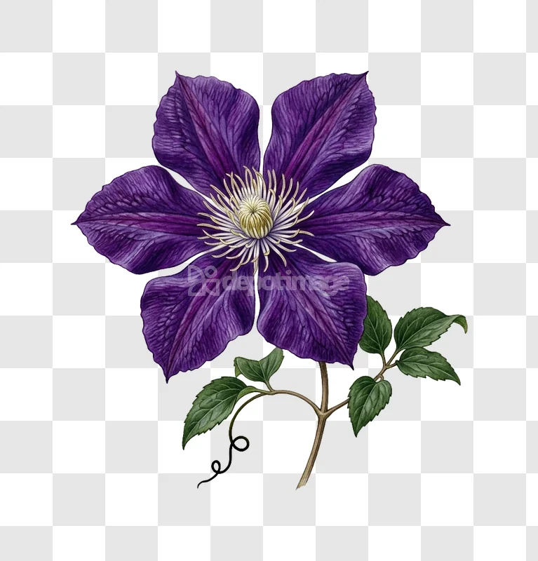Vibrant Purple Clematis Flower Botanical