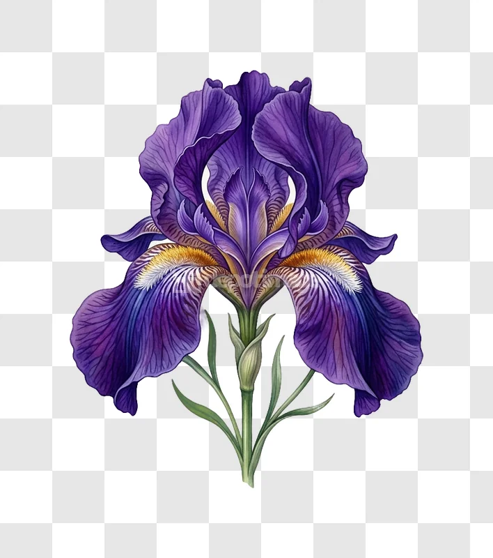 Vibrant Purple Iris Flower Botanical Art