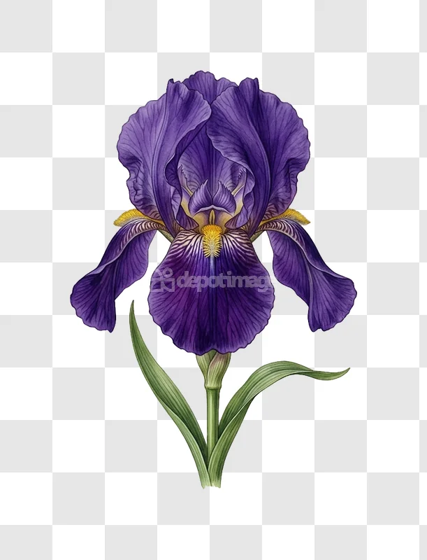Vibrant Purple Iris Flower Botanical Illustration