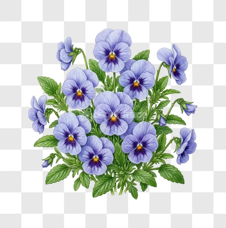 Vibrant Purple Pansies Bouquet Green Foliage